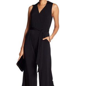 Nina Leonard Solid Tie Waist Jumpsuit